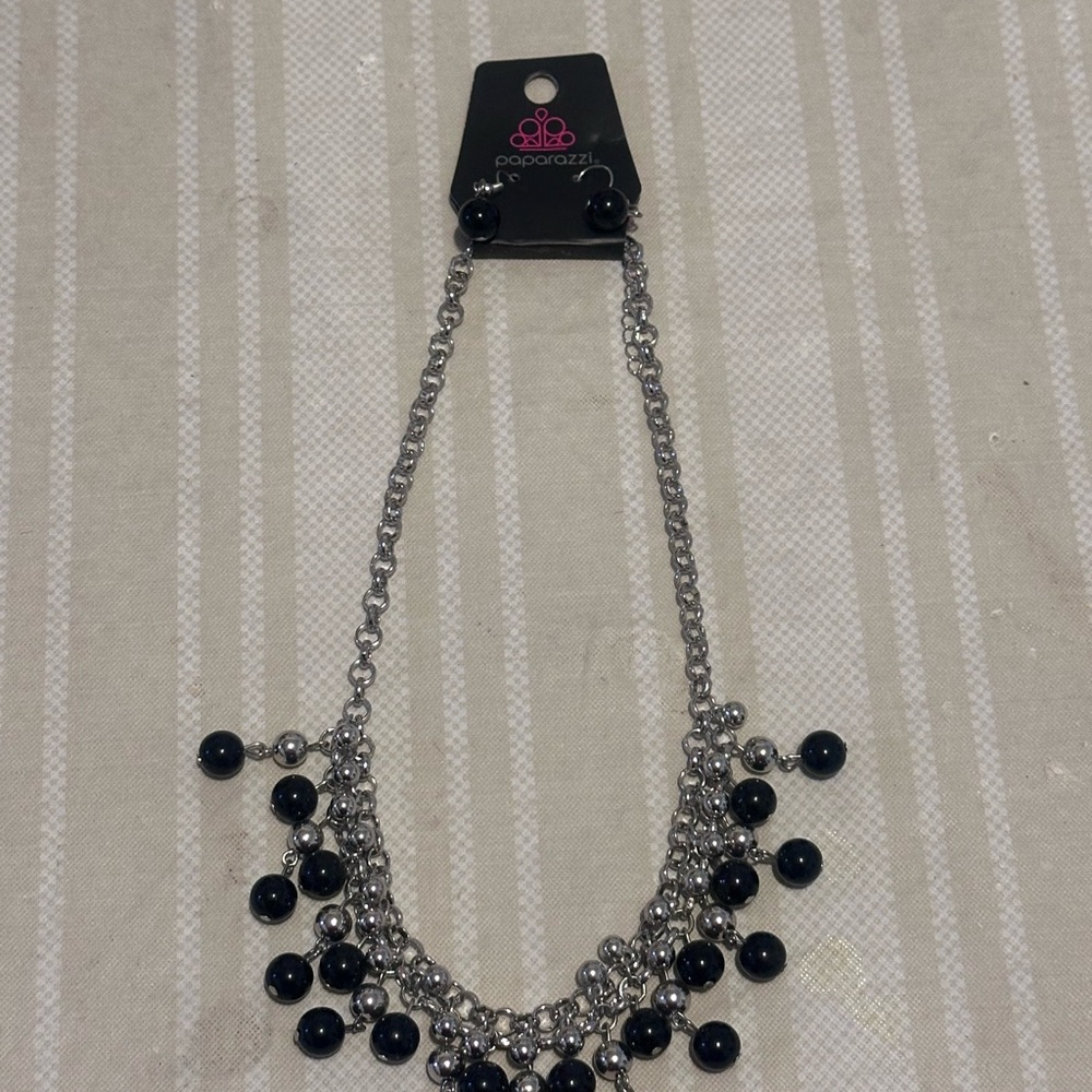 Paparazzi Silver and Black Bib Necklace